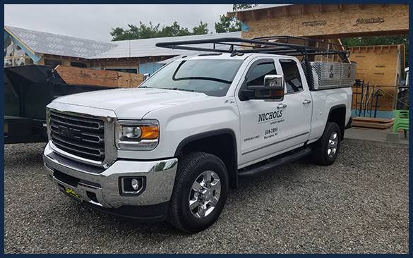 L.E. Nichols & Son LLC truck — on site in Harrington, Maine